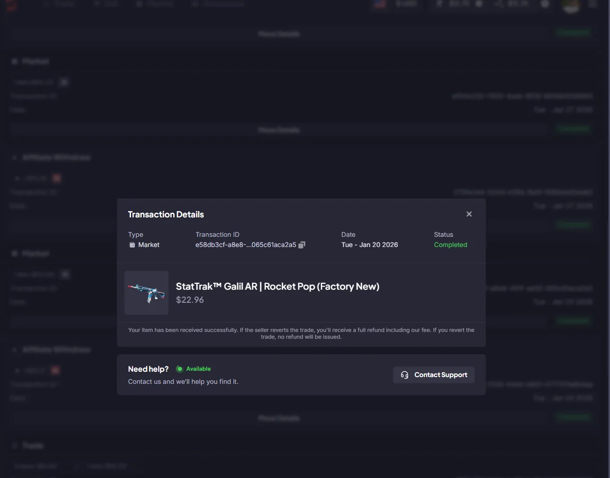 My SkinSwap trade history