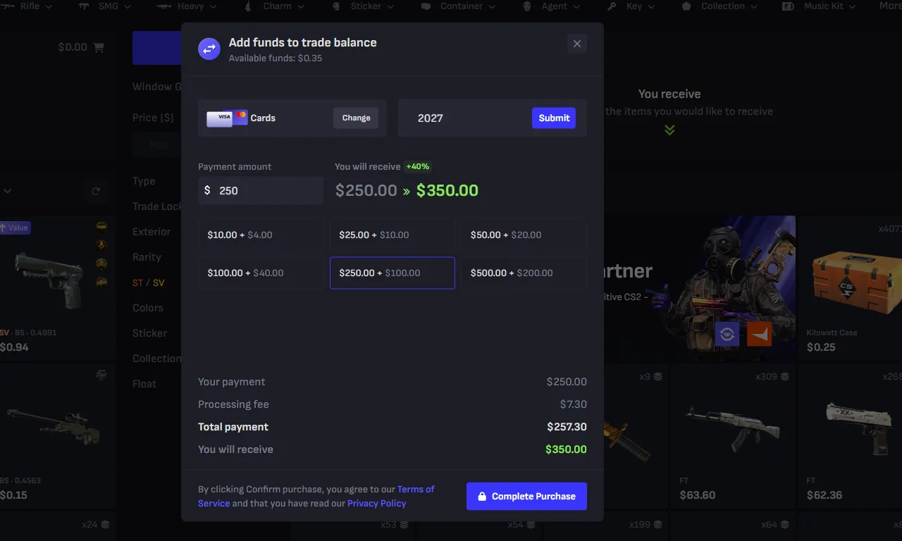 The top up promotion as it appears inside the trade screen: $10 in, $14 of balance out