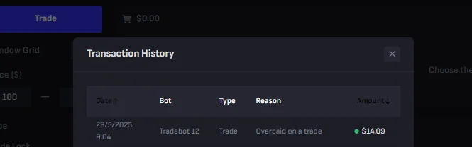 Entries in my own transaction history where Tradeit refunded me for overpaying