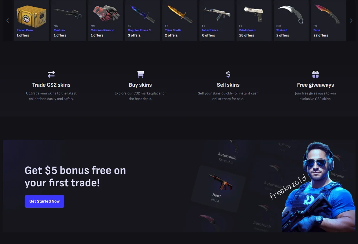 The Tradeit landing page, where the lowest fees claim starts