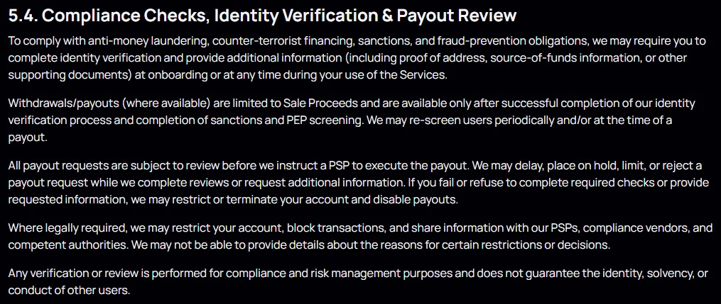 Section 5.4, where identity verification is made a condition of any payout