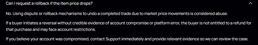 The Exeskins FAQ answering whether a price drop justifies a rollback