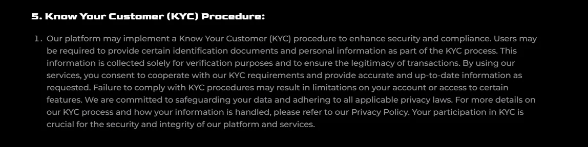 No KYC at signup, and an unqualified right to demand it later