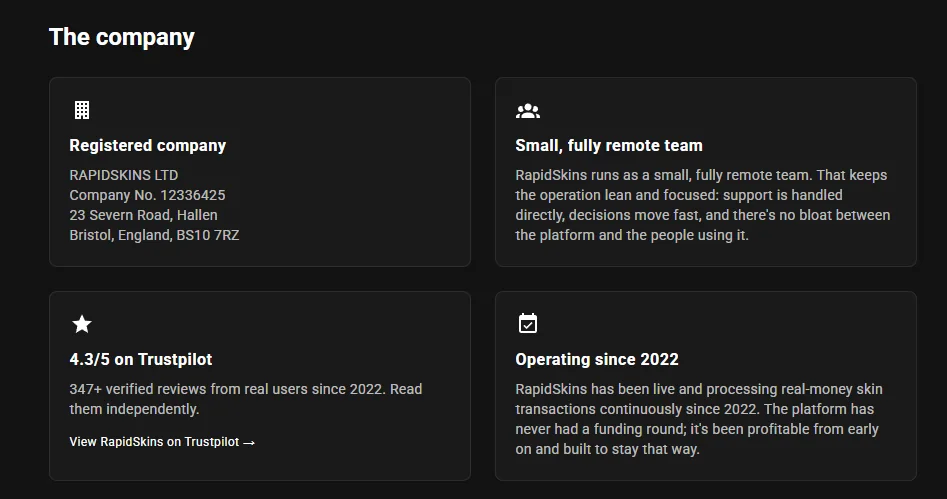 Footer, contract, About page and state registry, all saying the same thing