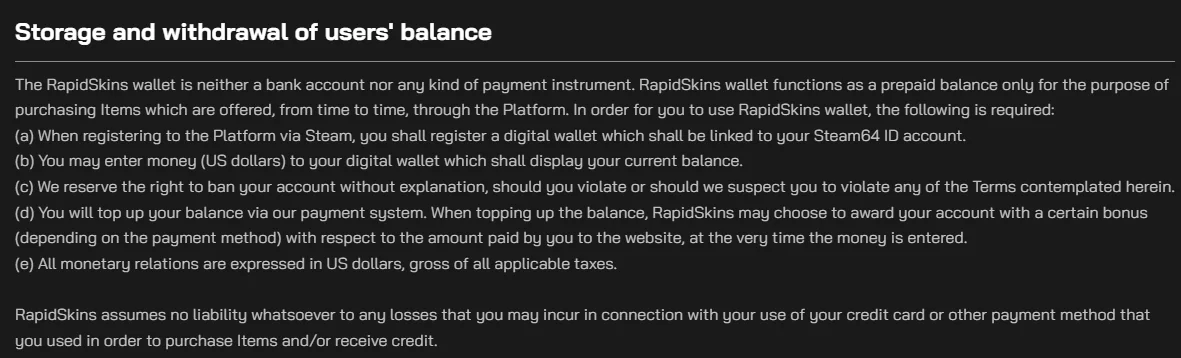 A wallet that is not a payment instrument, stated in the contract